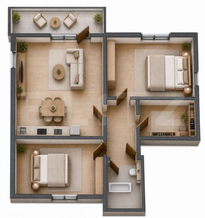 Apartament cu 3 camere, dressing si balcon, etajul 1 — fotografia 3
