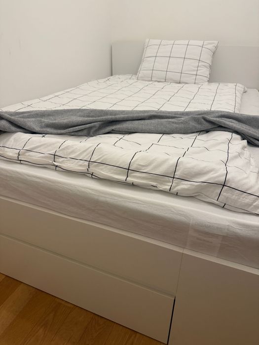 РАМКА ЗА ЛЕГЛО 140x200 3 чекмеджета бяло и МАТРАК