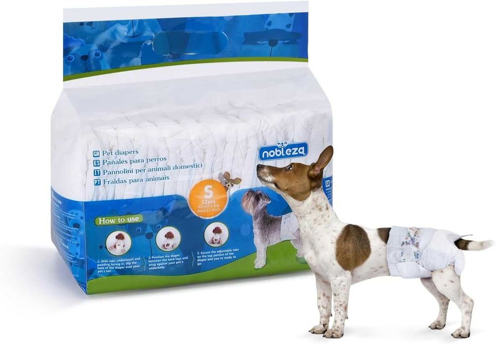 Еднократни пелени за кучета Nobleza, размер S, 12 броя, талия 22–40 см