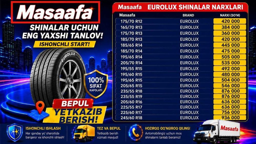Masaafa Eurolux шиналари | Доставка