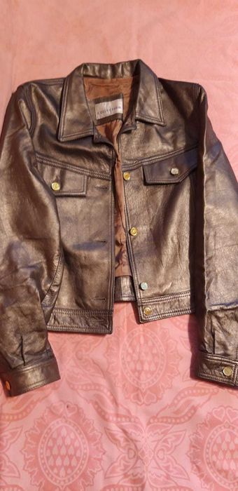 Geaca de piele maro sidefat, pentru dama