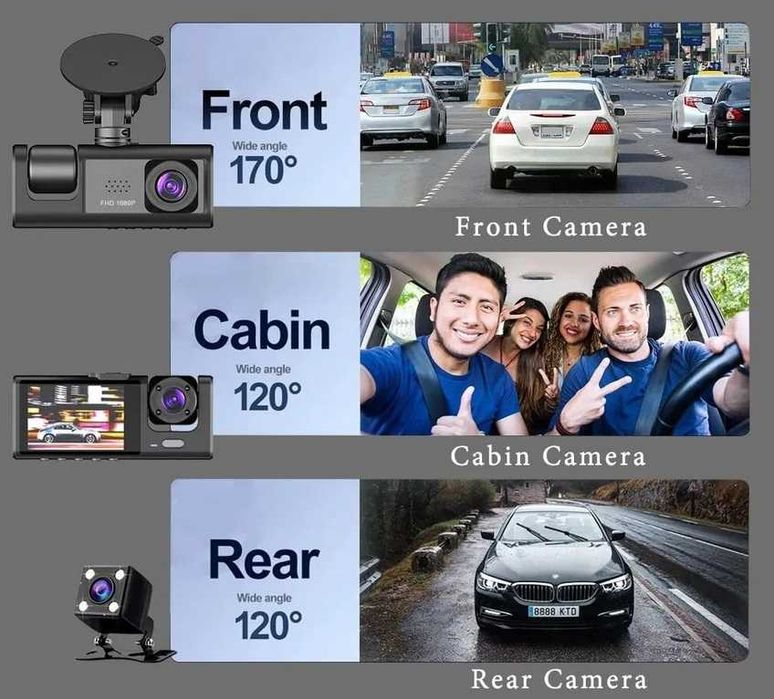 3в1 Видеорегистратор За Авотомобил, Задна Камера, Камера За Паркиране