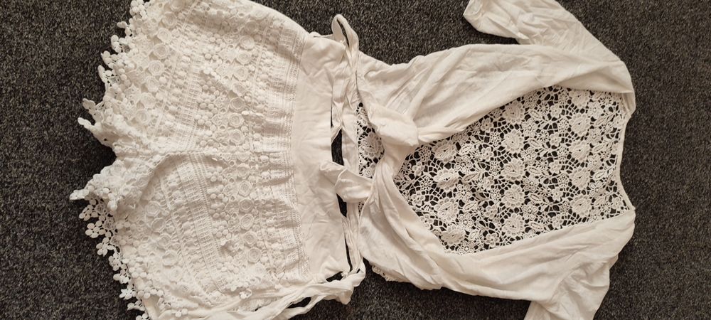 Costum dama 2 piese , mărimea S-M broderie alba