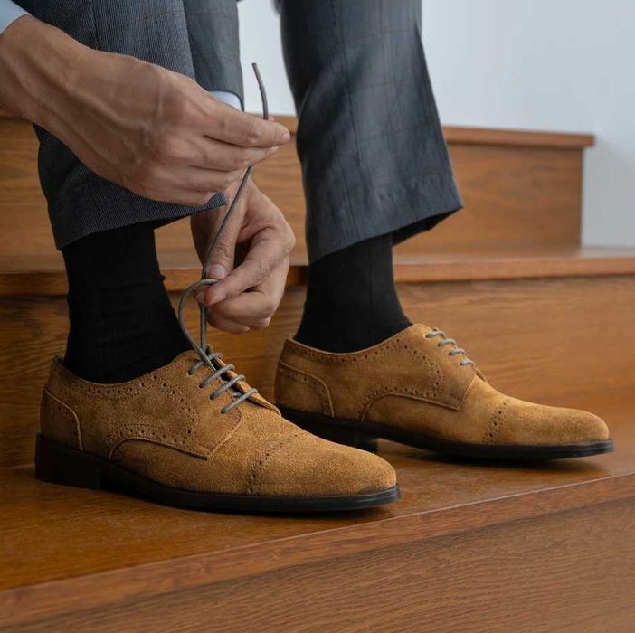 Pantofi derby de lux 44 lucrati manual STEFANO NOI piele naturala nappa camel