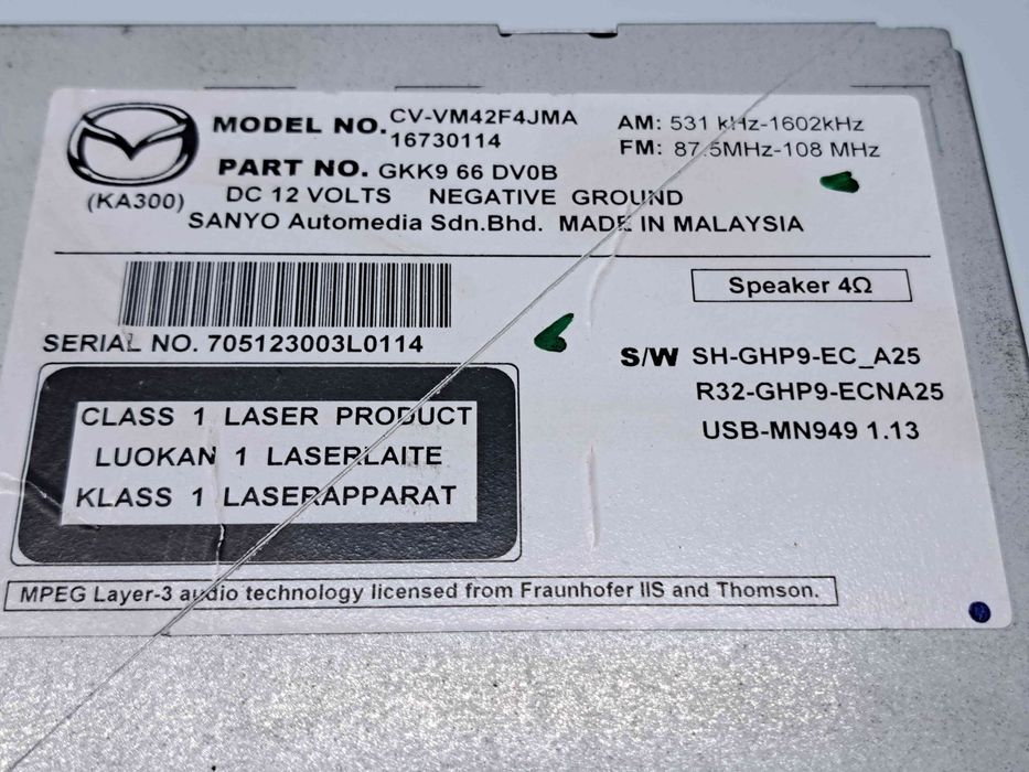 Radio CD cu navigatie MAZDA CX-5 (KE) [Fabr 2011-2016] GKK9 66 DV0B