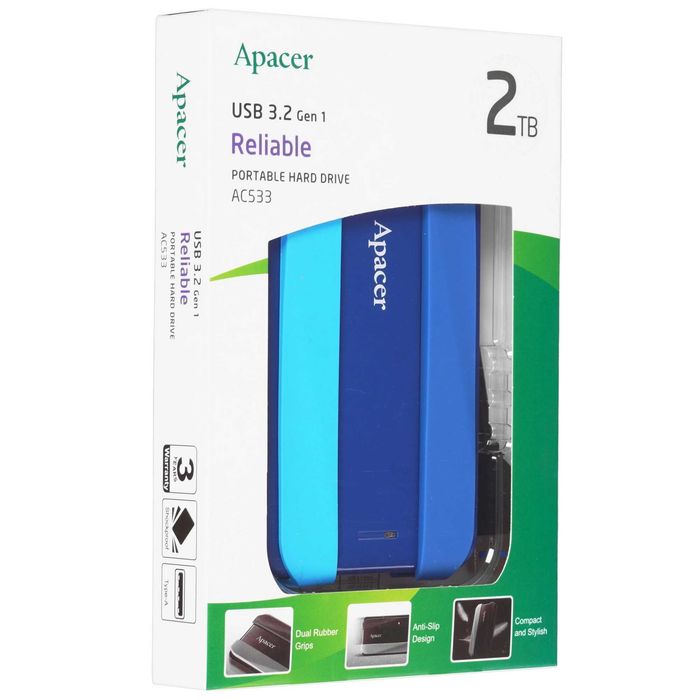 - Внешний жесткий диск 2TB Apacer AC533 2.5" USB 3.2 AP2TBAC533B-1