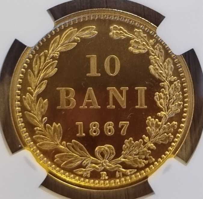 Moneda aur 10 bani 1867, replica BNR 2007, gradata NGC MS 66