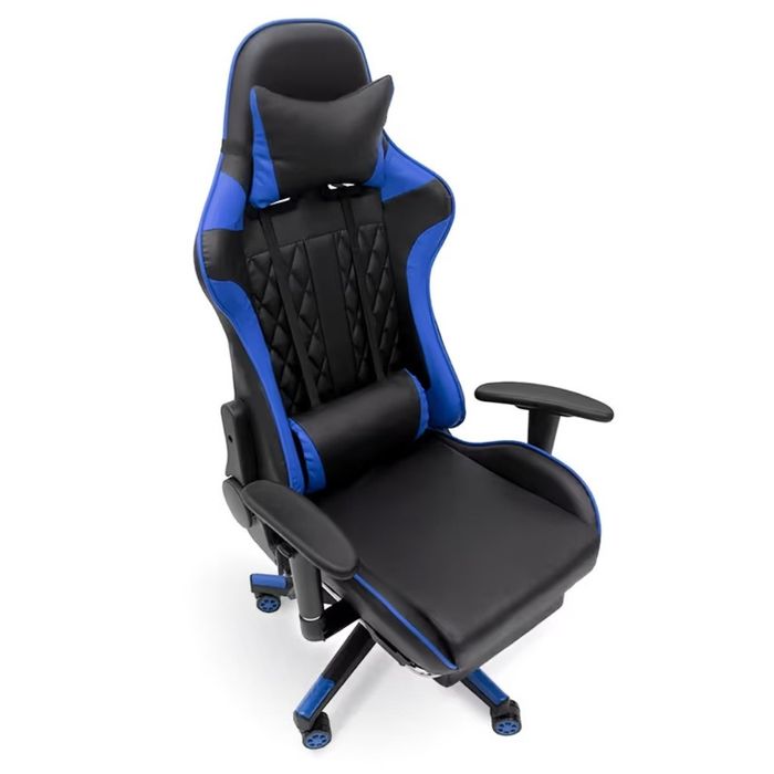 Геймърски стол за релакс с масаж и подложка за крака – син