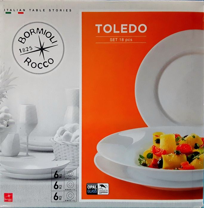 Serviviu de masa 18 piese OPAL BORMIOLI TOLEDO ITALIA NOU - 150 Lei