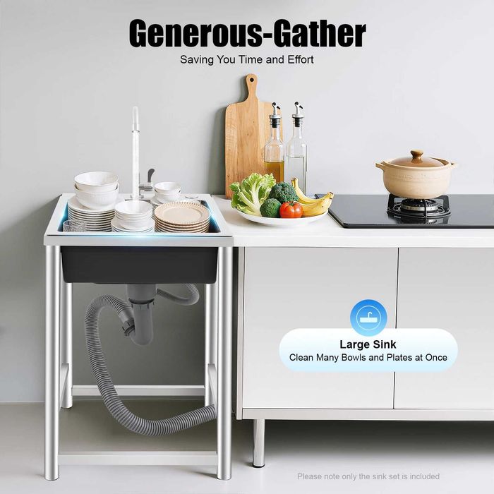 Chiuveta inox o cuva 40x45x22cm completa cu suport baterie scurgere