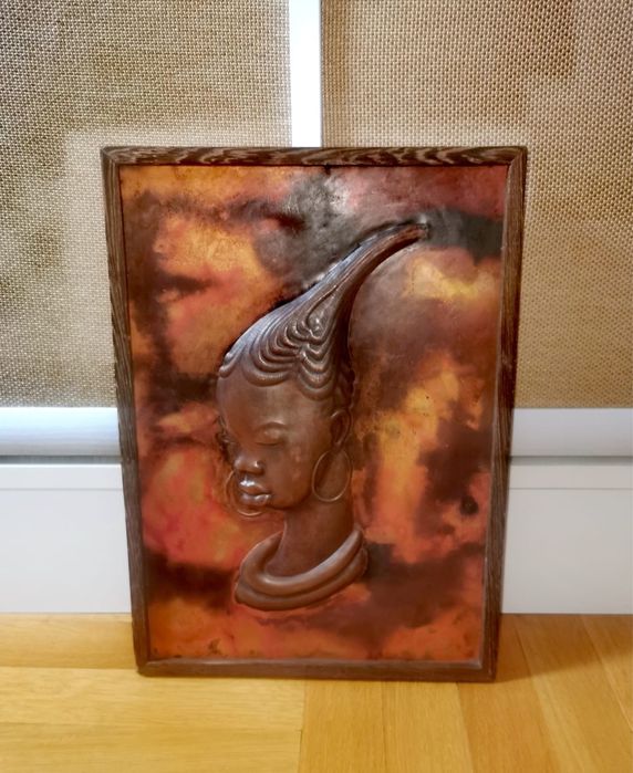Антикварен Бюст жена стил арт нуво медна стенна плоча картина изкуство