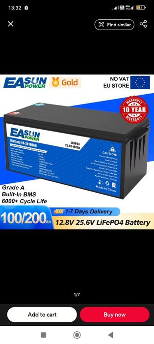 Acumulator easun 24v 100A lifepo4 și invertor 4 kw  noi