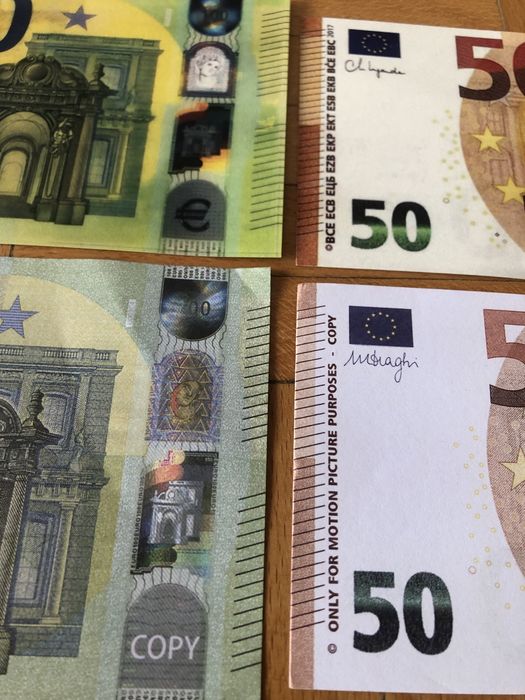 Реквизитни евро банкноти, пачки от 5, 10, 20, 50  100, 200 и €500
