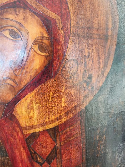 Icoană veche Maica Domnului – sec. XVII–XVIII, pictură pe levkas