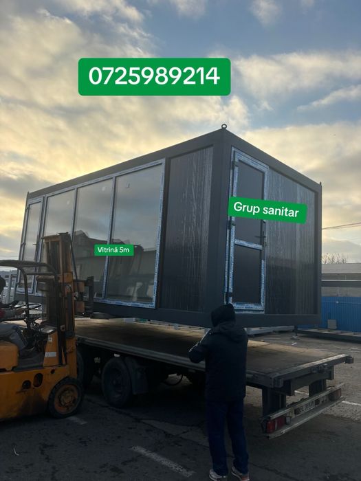 Container birou 3m x 8m cu vitrina de sticla grup sanitar