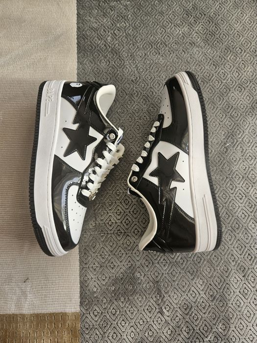 Papuci Bapesta Negru cu Alb