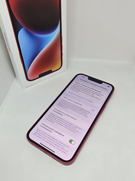 iPhone 14 Red 128GB 76% Кутия+Документи +2бр.кейсове