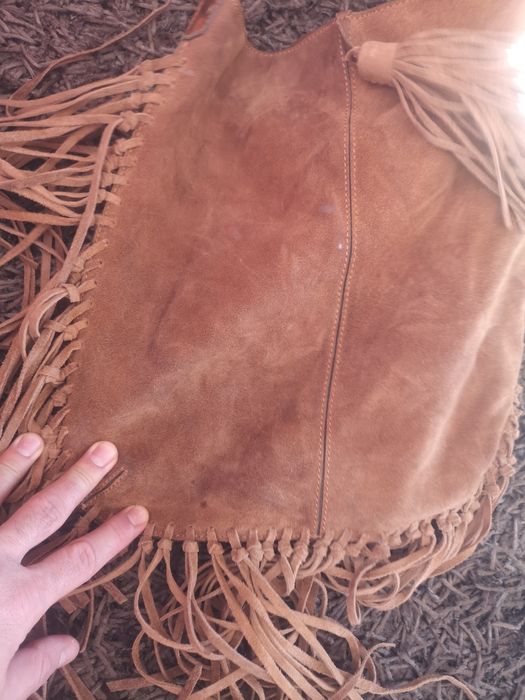 Чанта Mango tousch от естествена кожа, велур, нова