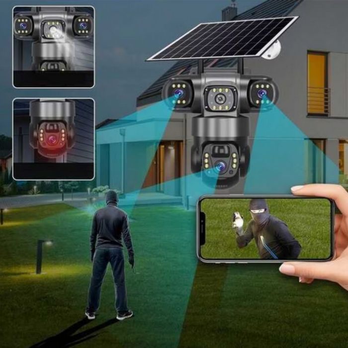 Соларна камера Lylu 4G със Sim карта 4 лещи бе ток и Wi-fi