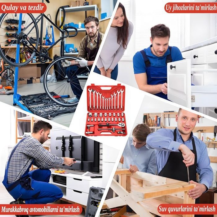 37+24 dona uy va avtomobil ta’mirlash uchun yong‘oq va kalitlar to‘pla