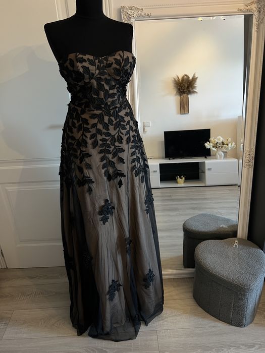Rochie lunga stil printesa maro negru