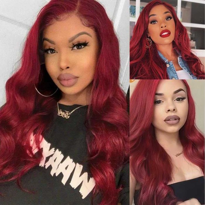 60 см червена чуплива перука с дантела  4*1