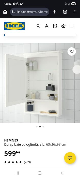 Dulap baie cu oglinda Hemnes Ikea