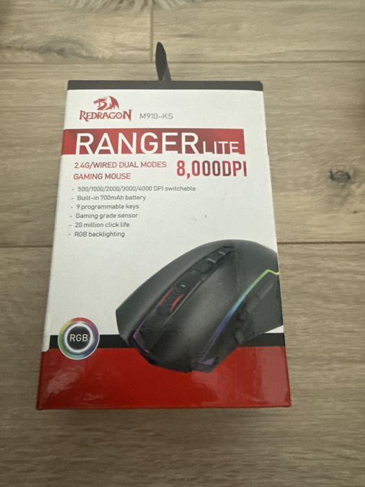 Mouse gaming wireless Redragon Ranger, 8000 DPI , 9 butoane, iluminare RGB