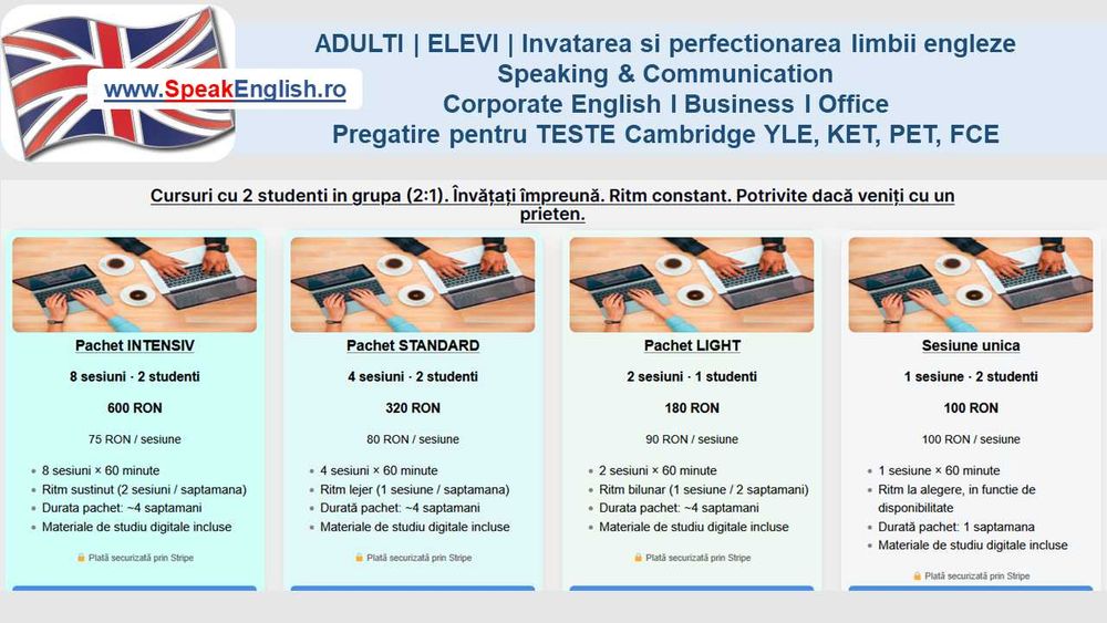 Engleză adulți/elevi – Speaking,Writing, IELTS, OET, STANAG, Cambridge