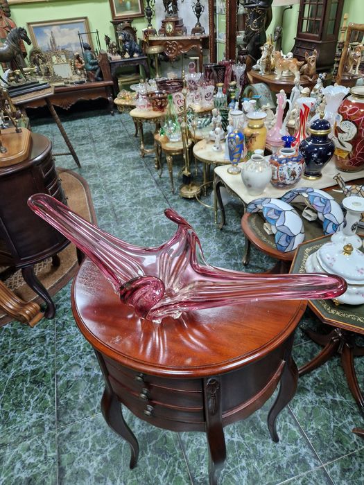 Уникална огромна антикварна кристална фруктиера Мурано