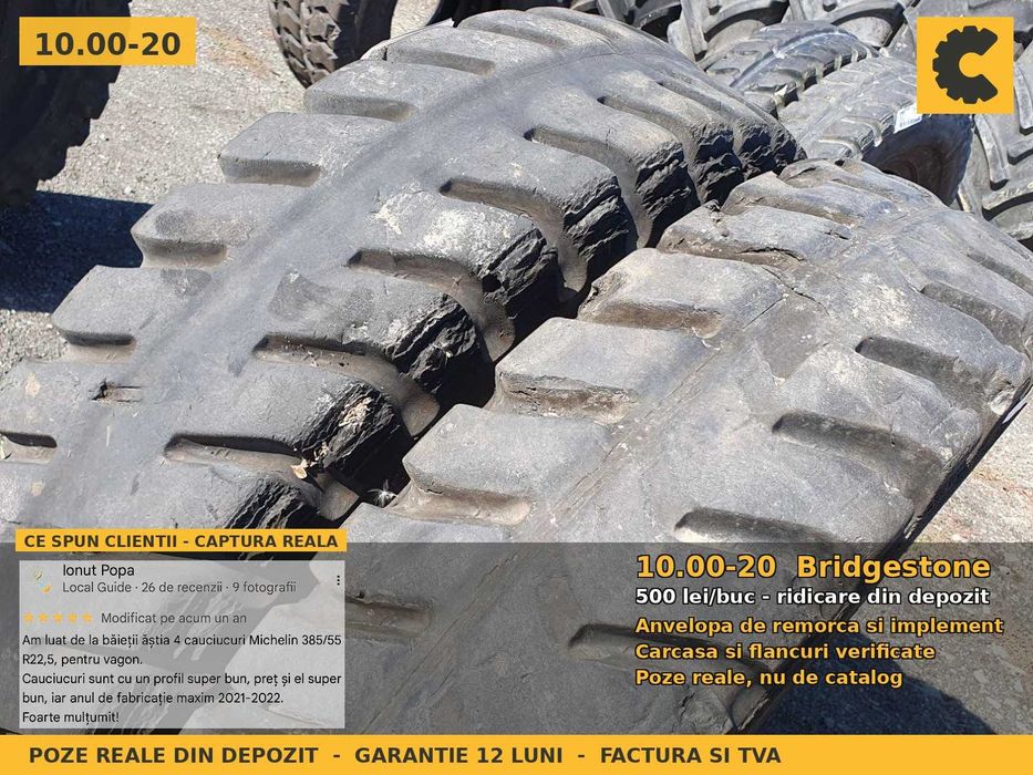 Cauciucuri Anvelope 10.00-20 10.00R20 10-20 10.00 20 1000-20 100020 Bridgestone Remorca Implement Flotatie SH Second Hand STOC REAL Garantie 1 An