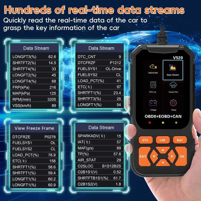 Професионален автомобилен диагностичен кодочетец V520 Full OBD2 EOBD