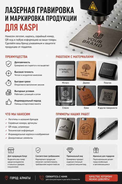 Лазер, гравировка, брендируем для Каспи, маркиратор лазерный