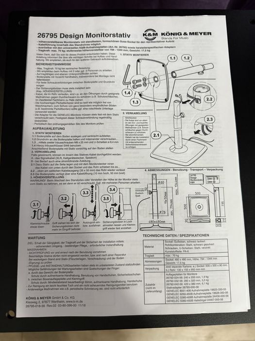 Stative boxe / monitoare K&M (pt Genelec, Neumann, Adam, Focal, Rme)