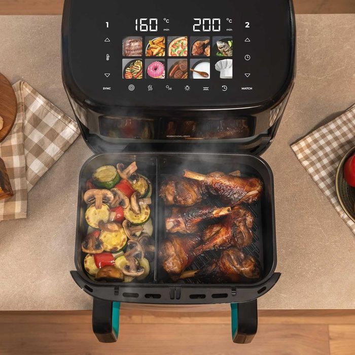 Двоен фритюрник с горещ въздух Cecotec | Cecofry&Grill Smokin'Prime 11000 | Мощност 2800 W | Капацитет 11 л | Черен