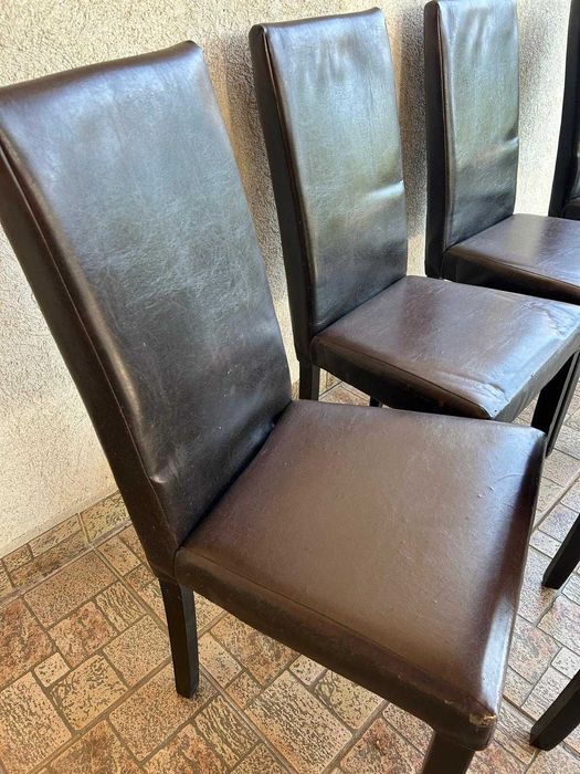 Scaun living/bucatarie lemn masiv + piele ecologica, bine întrețiinut