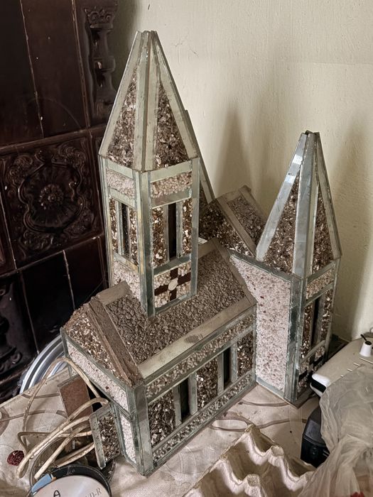 Machetă veche Biserică / Catedrală din sticlă și metal, 50 cm