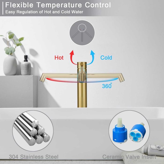 Baterie baie aurie,înalt pentru blat, rotație la 360°, înălțime 204 mm