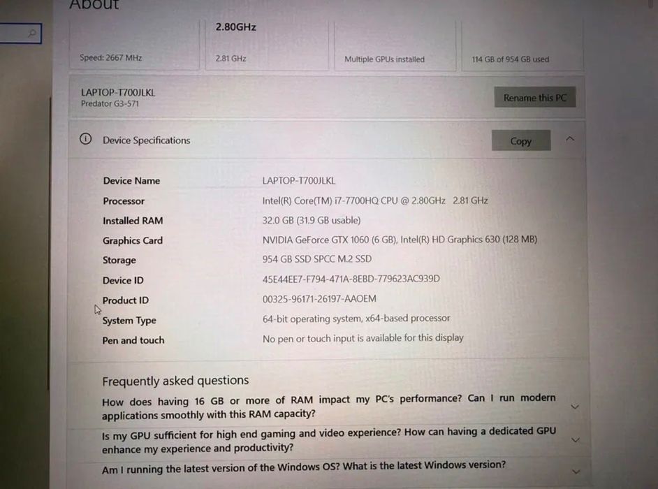 Laptop predator acer