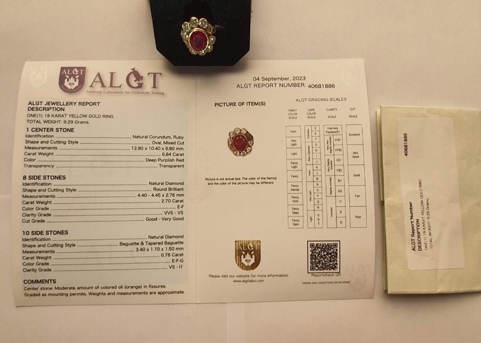 Inel din aur cu diamante si rubin natural de 6.84 Carat