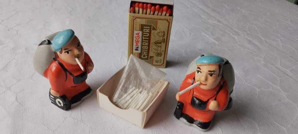 Set Pereche Mini-Pufăitori Vintage (5,5 cm) + 18 Bețișoare-Ţigară Albe