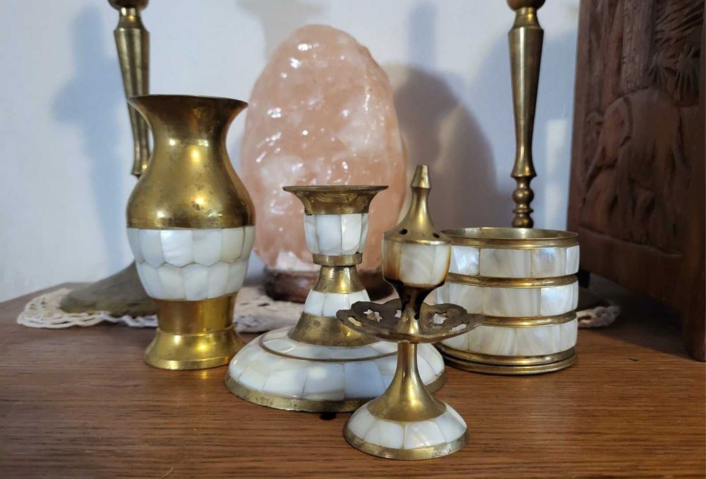 Масивен Месинг със Седеф комплект от 4 бр.