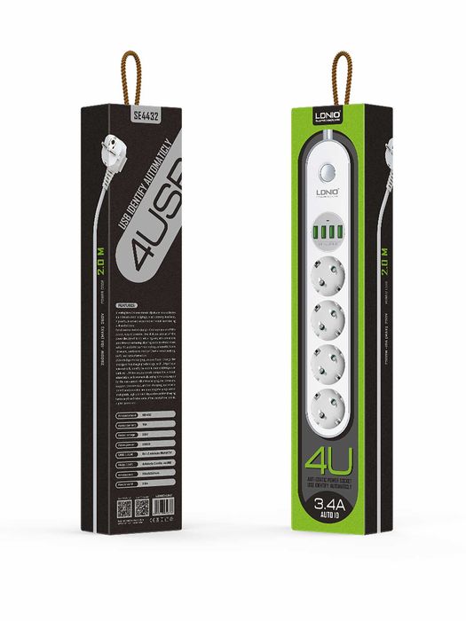 Удлинитель сетевой фильтр LDNIO 4 розеток +4 USB