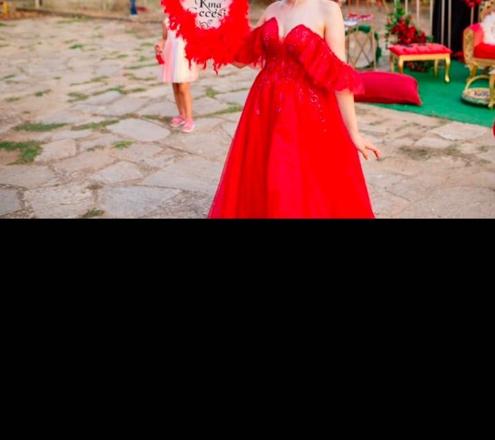 Червена бална дълга официална рокля