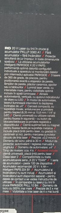 Nivelă laser parkside performance 20v 360 grade tablete linii in cruce
