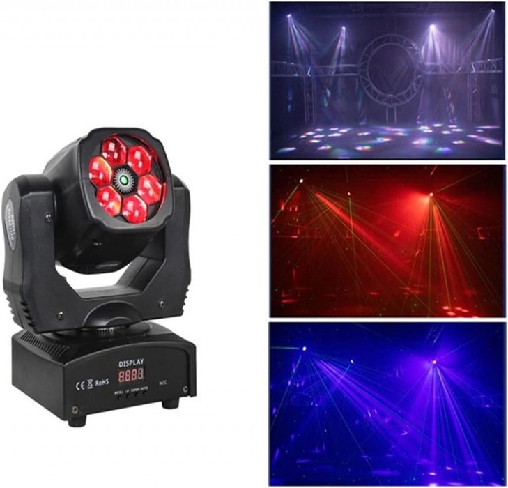 Преносими LED сценични светлини с движеща се глава и управление (6x12W