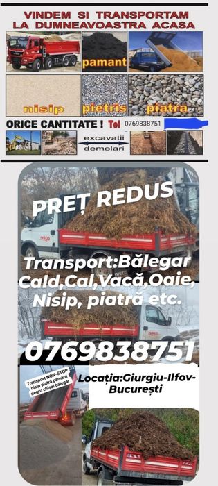 Transport NON-STOP nisip piatră pământ negru chișai bălegar cal vacă