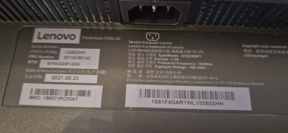 Lenovo ThinkVision P24h-20 24” IPS QHD 2K 60Hz USB-C Monitor