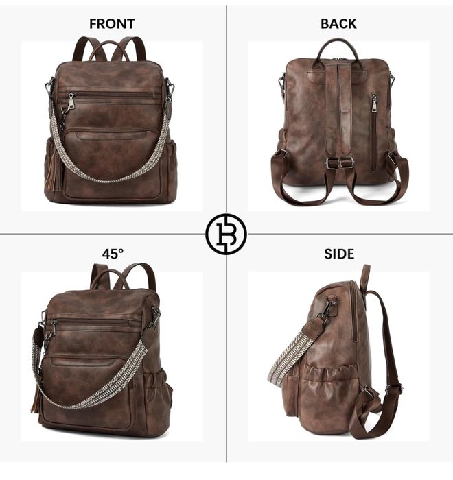 Дамска кожена раница с много джобове