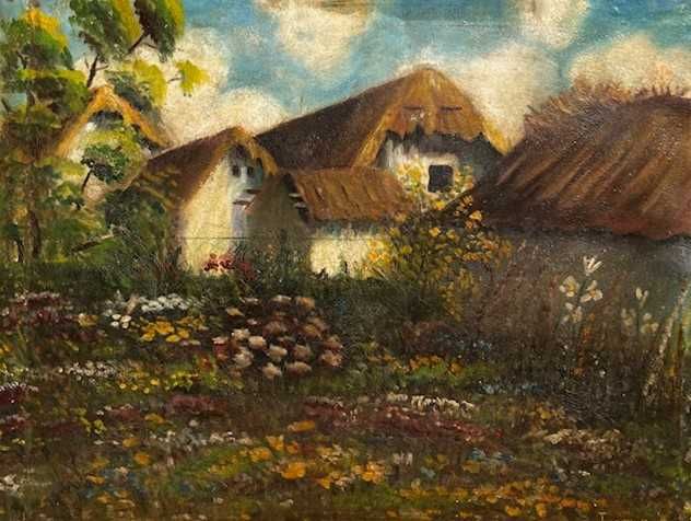"GRADINA" Tablou f VECHI, 100 ani, ulei/panza, semnat, 70x55cm+rama
